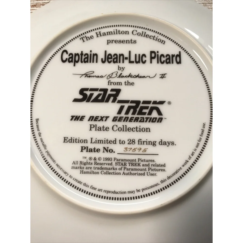 Vintage 1993 Star Trek Captain Picard Hamilton Plate COA Box